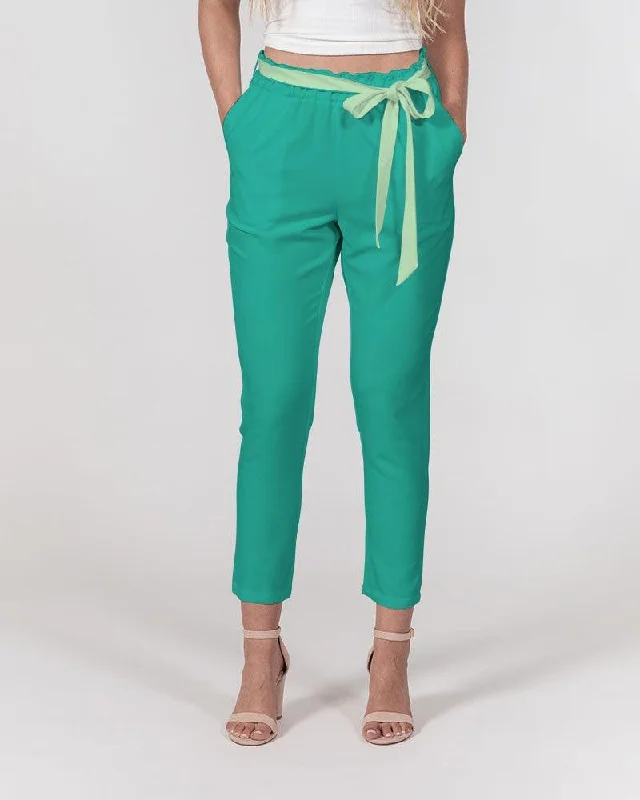 Mima Green Belted Tapered Pants Formal Dress Pants