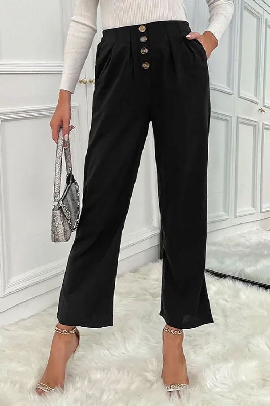Button Fly Wide Leg Pants Trendy Printed Leggings