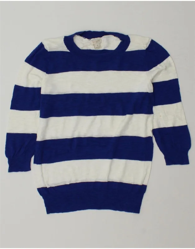 J. CREW Womens Crew Neck Jumper Sweater UK 10 Small Blue Striped Bright Pastel Dark