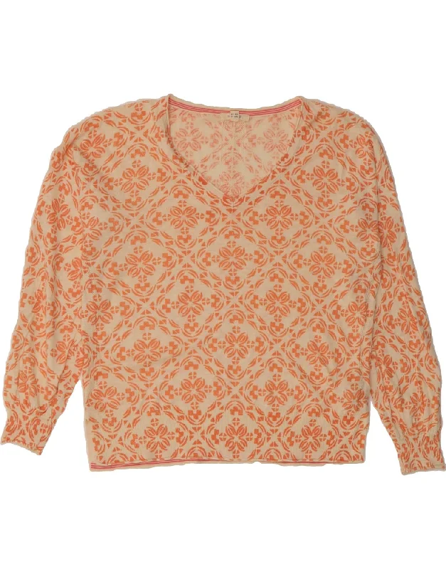 WHITE STUFF Womens V-Neck Jumper Sweater UK 16 Large  White Floral Boat Neck Shawl Collar Notched Collar