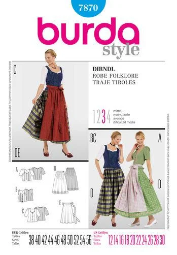 Burda Pattern 7870 Dirndl Dress Tunics Sophisticated sleek