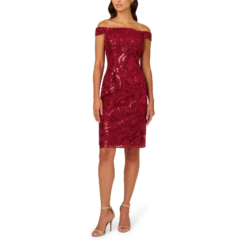 Womens Off-The-Shoulders Sequin Sheath Dress