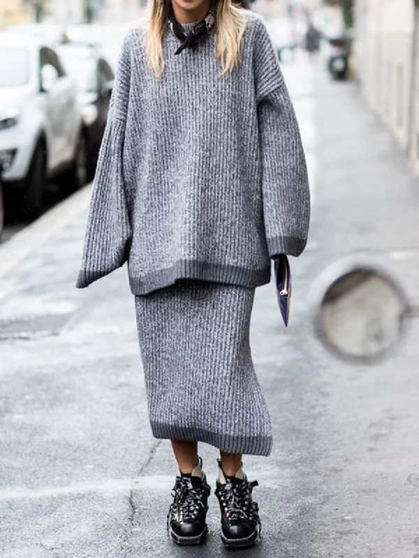Winter Lazy Casual Sweater Two-piece Suit Lace Blend Ribbed Blend Corduroy Blend