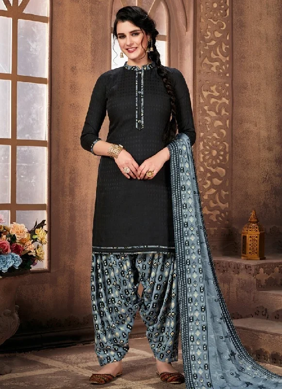 Black Pure Pashmina Jacquard Patiyala Dress Turtleneck Warm Winter