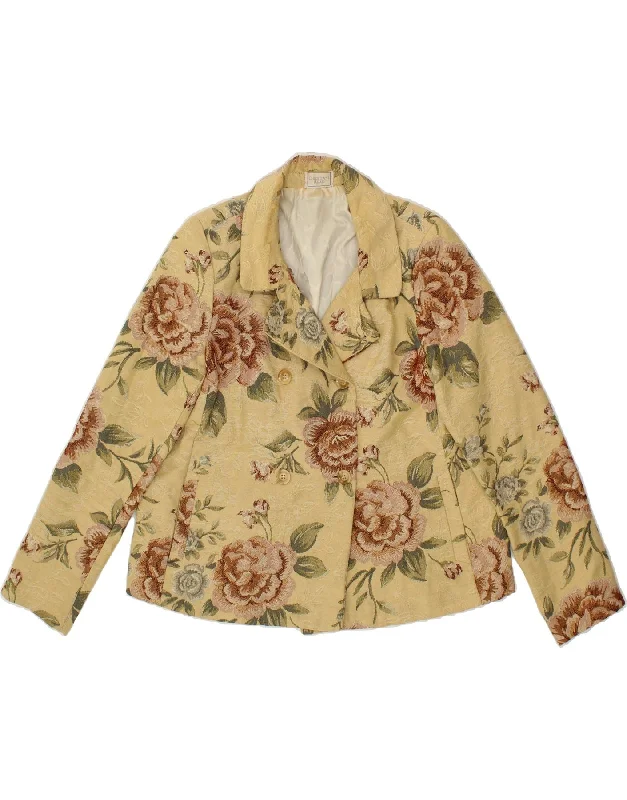 VINTAGE Womens Double Breasted Blazer Jacket UK 16 Large Green Floral Satin Fabric Silk Fabric Chiffon Fabric
