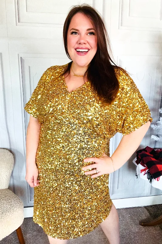 New Year Diva Dolman Gold Sequined Lined Babydoll Dress Tunics Fall fleece
