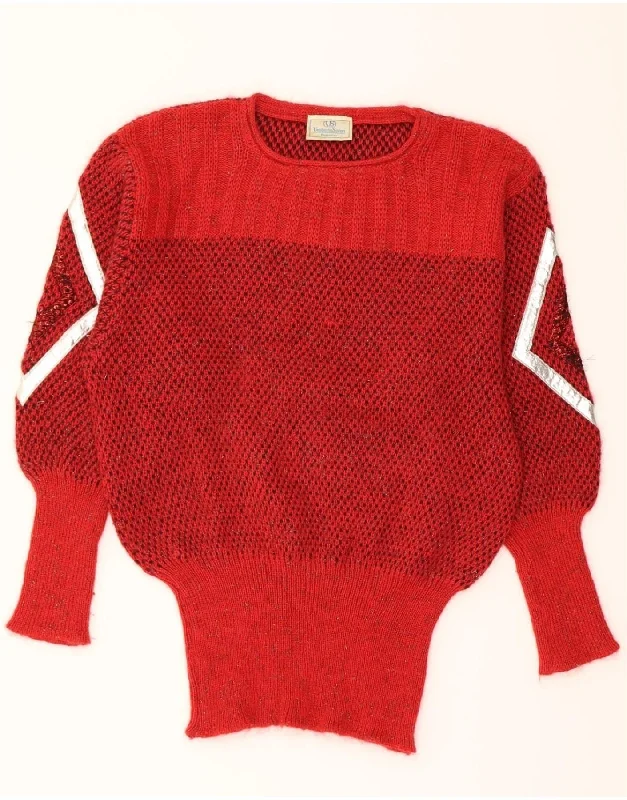 UMBERTO SEVERI Womens Longline Crew Neck Jumper Sweater UK 16 Large Red Glossy Satin Silk