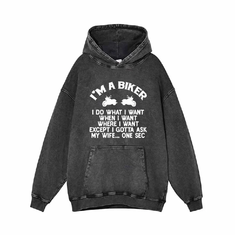 I’m A Biker Letters Motorcycle Vintage Washed Hoodie Hoodie with Frayed Bohemian Relaxed