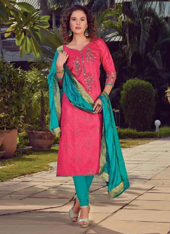 Pink Chudidar style Suit Satin Dress Tunics Trendy modern