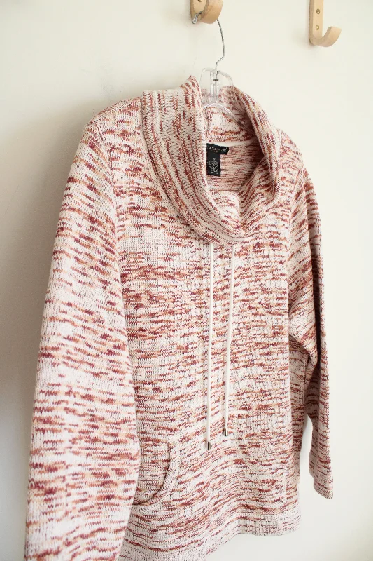 Preswick & Moore Dusty Rose Orange & Ivory Patterned Cowl Neck Sweater | 2X Zippered Front Buttoned Front Snap Front