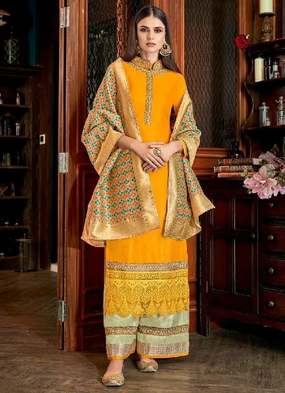 Mustard Palazzo style Dress Silk Bodycon Club Sequined