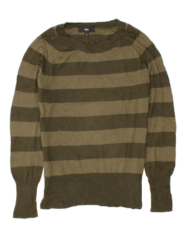 MOSSIMO Womens Boat Neck Jumper Sweater UK 16 Large Green Striped Nylon Iron Safe Non-Iron Wrinkle Free