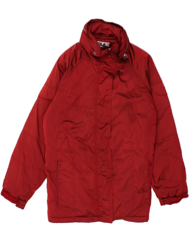 FILA Womens Hooded Windbreaker Jacket IT 50 XL Red Polyamide Trench Coat Raincoat Waterproof Jacket
