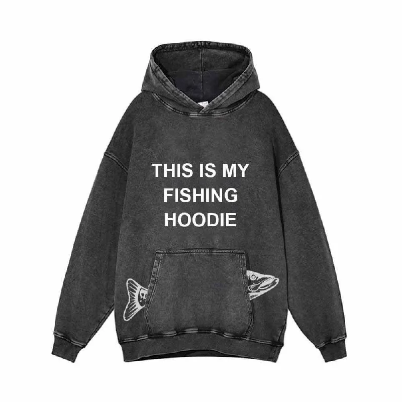 This Is My Fishing Vintage Washed Hoodie Hoodie with Rolled Sleeves Casual Relaxed