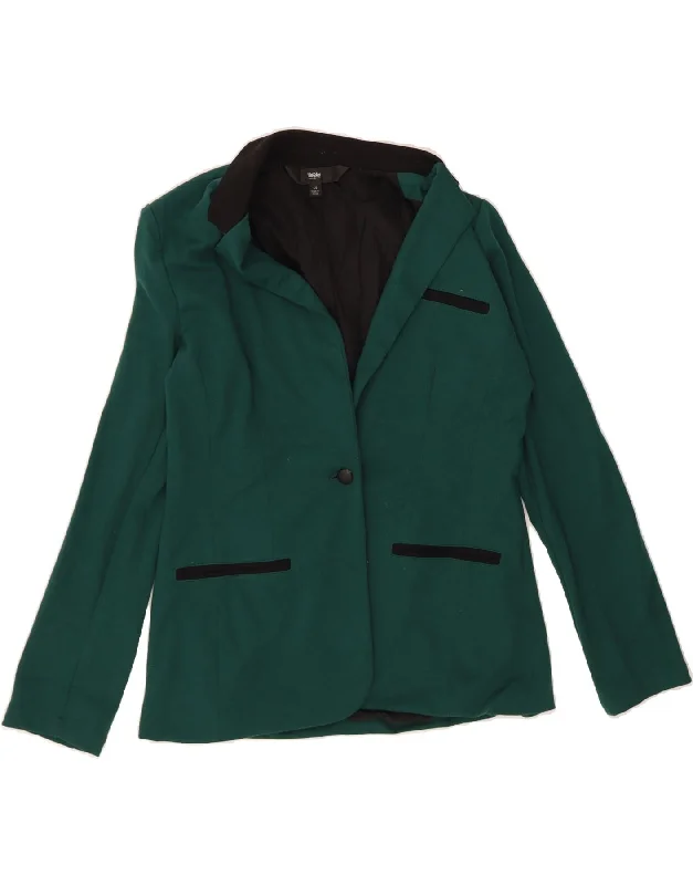 MOSSIMO Womens 1 Button Blazer Jacket UK 14 Large Green Colourblock Faux Fur Jacket Real Fur Jacket Shearling Jacket