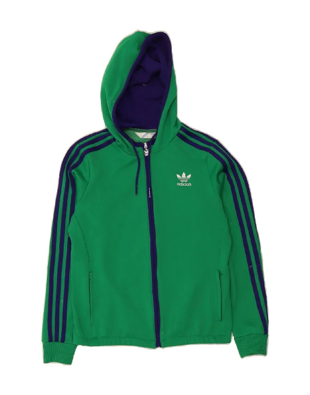 ADIDAS Womens Zip Hoodie Sweater EU 40 Medium Green Colourblock Polyester Transparent Opaque Sheer