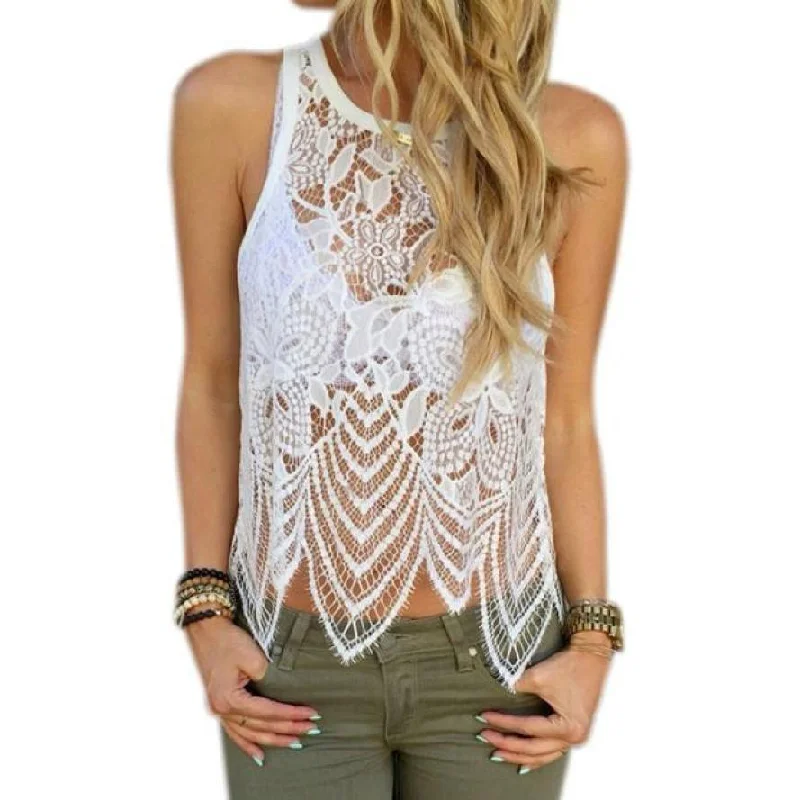 Floral Lace Crochet Tank Top sheer tank top