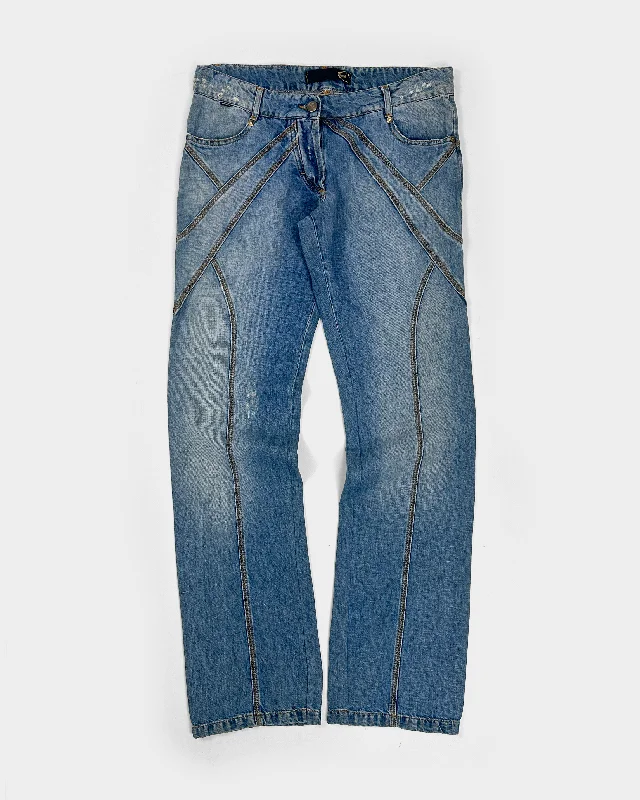 Roberto Cavalli Shaped Whased-Denim Pants 2000's Fashionable Tapered Leg Pants