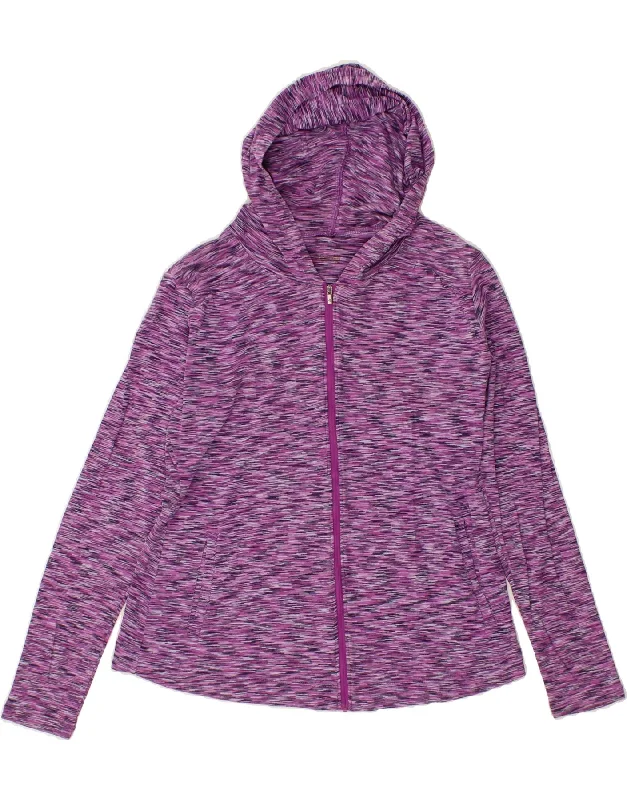 COLUMBIA Womens Zip Hoodie Sweater UK 10 Small Purple Flecked Cotton Faux Fur Fabric Real Fur Fabric Shearling Fabric