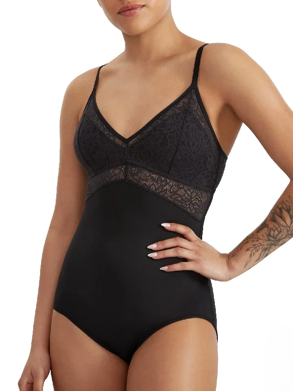 Maidenform Women's Tame Your Tummy Lace Firm Control Bodysuit Trendy Bodysuit with Frills