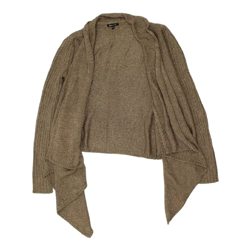 Massimo Dutti Womens Gold Brown Buttonless Knit Jacket | Vintage Designer VTG Knit Fabric Woven Fabric Fleece Fabric