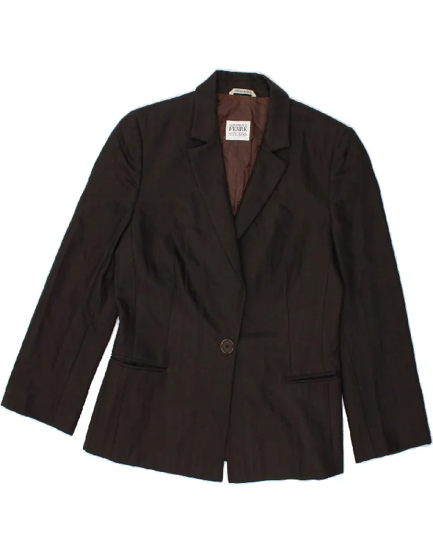 GIANFRANCO FERRE Womens 1 Button Blazer Jacket UK 12 Medium Brown Striped Plaid Jacket Tartan Jacket Houndstooth Jacket