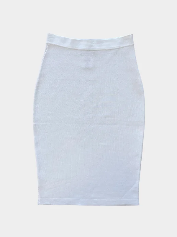 White Slim Skirt ruffled skirt detail