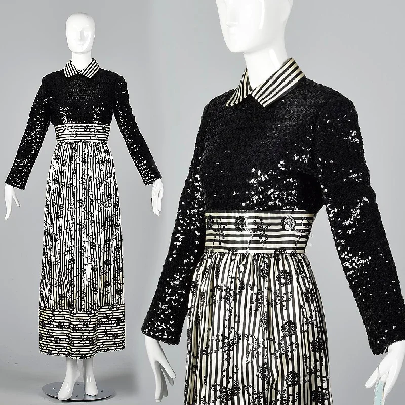 1970s Victor Costa Romantica Sequin Dress