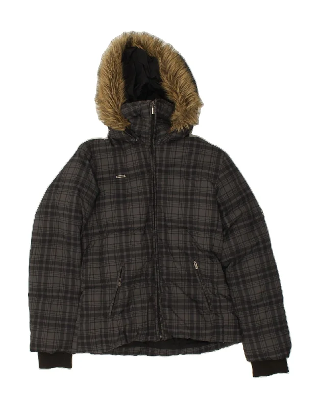 COLUMBIA Womens Hooded Windbreaker Jacket UK 6 XS Grey Check Nylon Chenille Jacket Brocade Jacket Lace Jacket