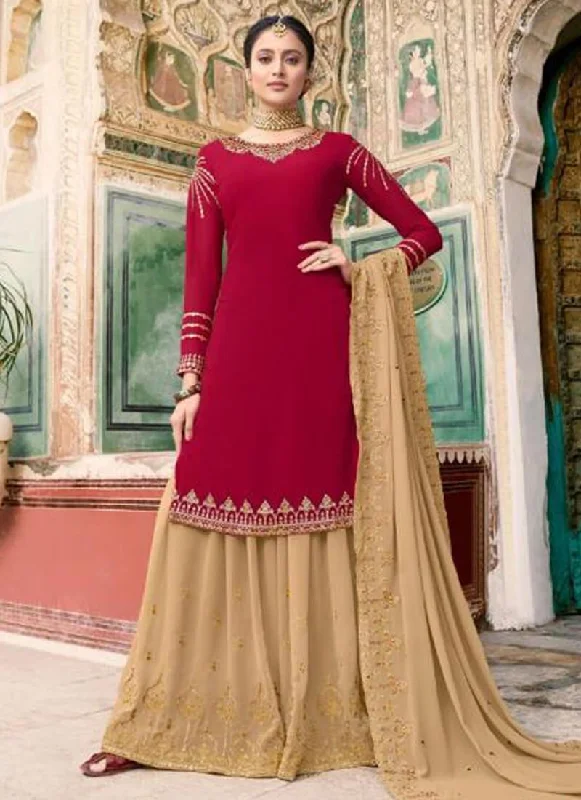 Red Soft Georgette Palazzo Dress Tunics Custom made