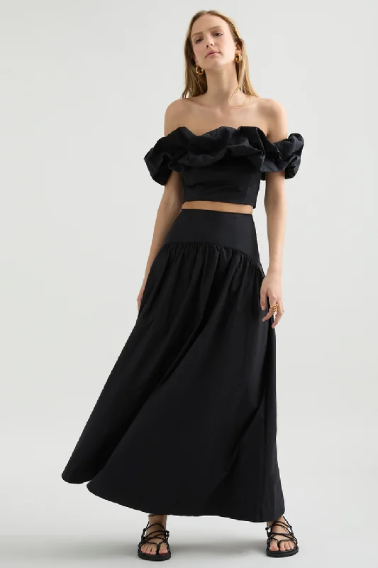 Savannah Maxi Skirt - Black belted skirt waist