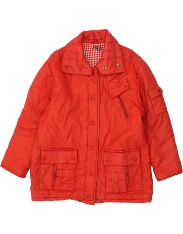 VINTAGE Womens Padded Jacket UK 18 XL Red A-Line Jacket Boat Neck Shawl Collar