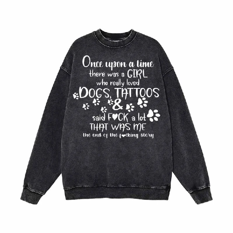 Dogs And Tattoos Letters Vintage Washed Sweatshirt Hoodie Jacket Zipper Layering