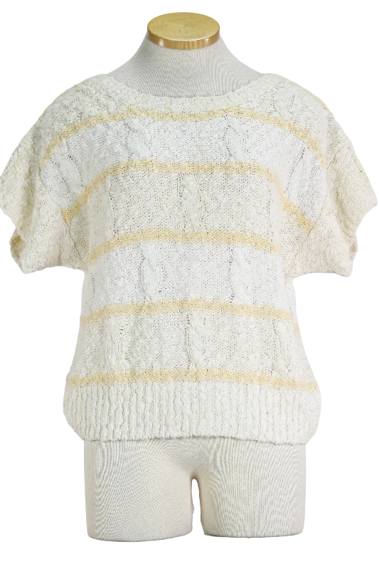 80s Together! Wht/Yllw Chunk Knit Sweater       S Velvet Chenille Corduroy