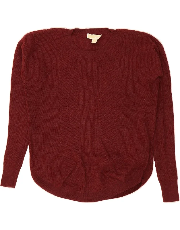 MICHAEL KORS Womens Oversized Crew Neck Jumper Sweater UK 6 XS Burgundy Modern Contemporary Chic