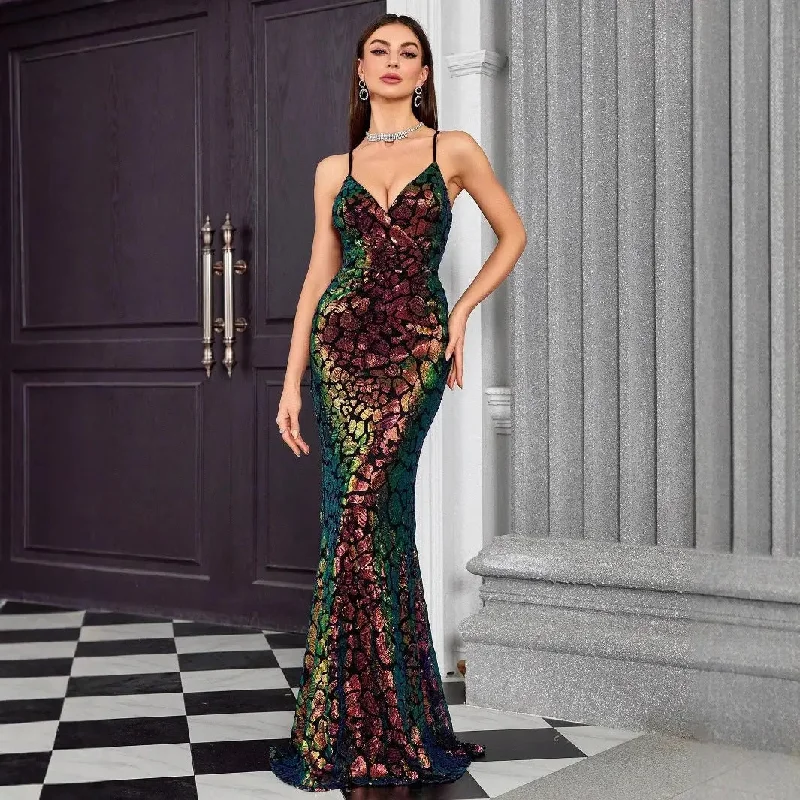 FZ Women's Fishtail V-Neck Elegant Evening Dress