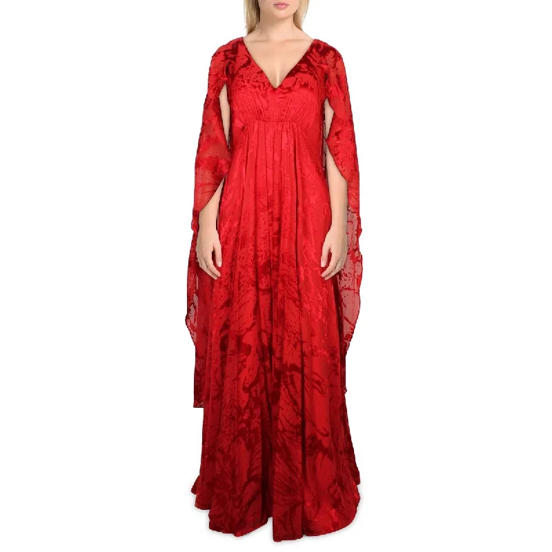 Womens Burnout Cape Sleeve Evening Dress