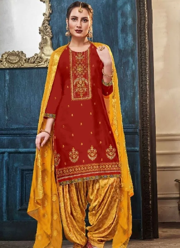 Red Satin Cotton
 Dress Patiyala Tunics Trousers formal