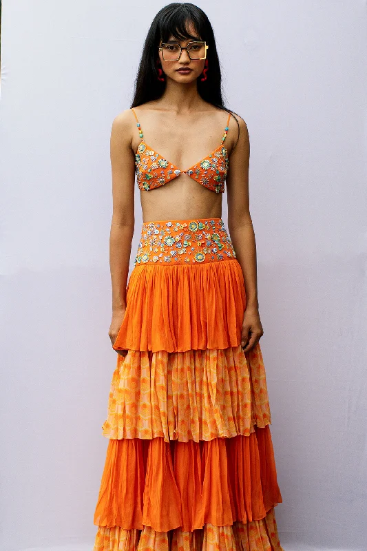 Layered Georgette Skirt with embroidered yoke lace skirt elegant