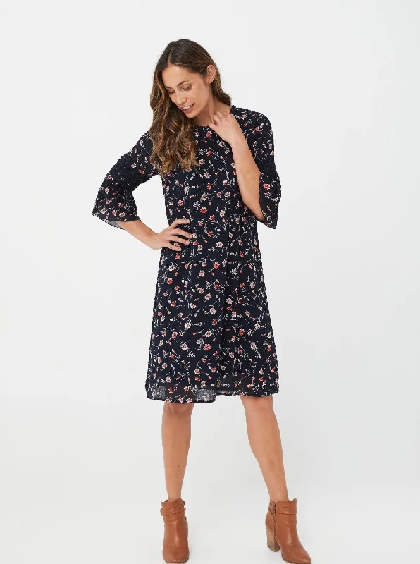 Women Blue floral SCANDINAVIAN KAJA Natrual fiber Dress - Christine Dress