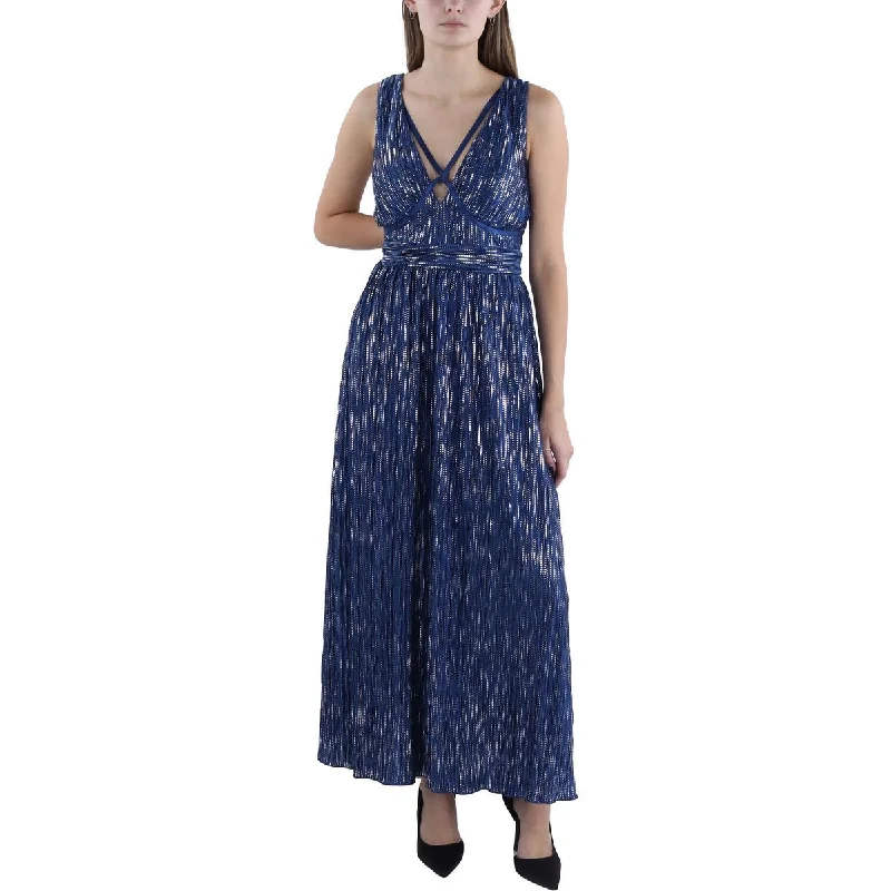 Womens Satin Metallic Evening Dress