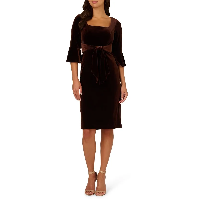 Womens Velvet Tie Front Sheath Dress