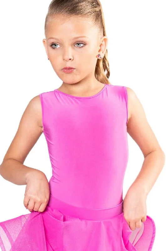 Dance America JR-B1 Girls Regulation Sleeveless Ballroom Dance Bodysuit in Stock Elegant Bodysuit with Belt