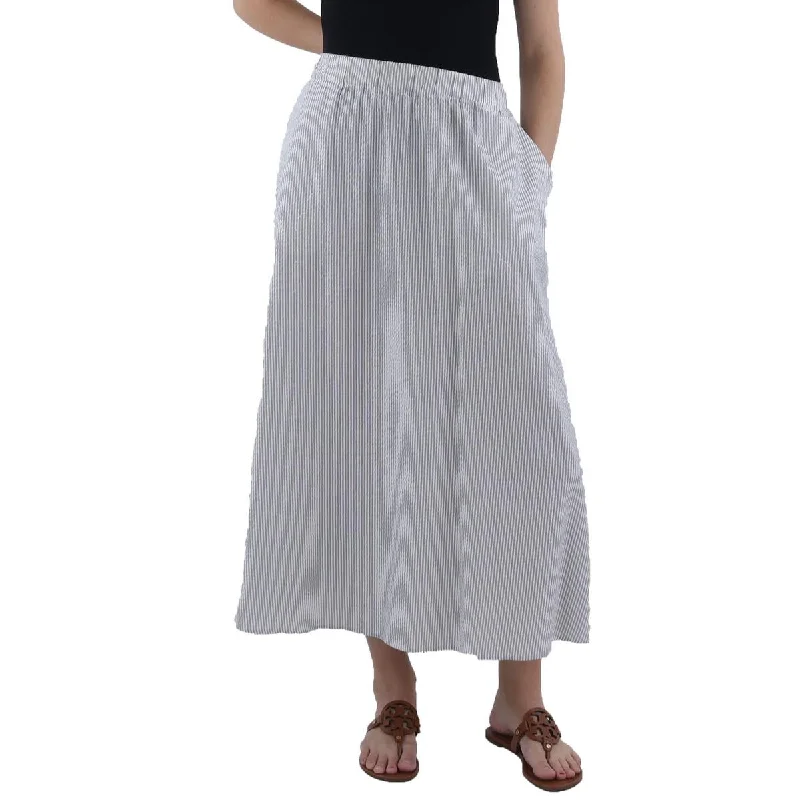 Womens Cotton Striped Midi Skirt leather skirt sleek