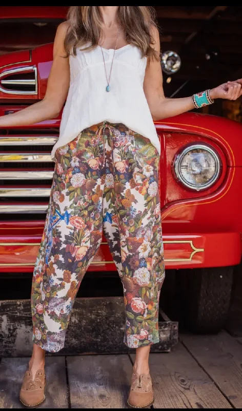 Love Language Linen Floral Cropped Artist Pants Comfy High-Waist Jeans