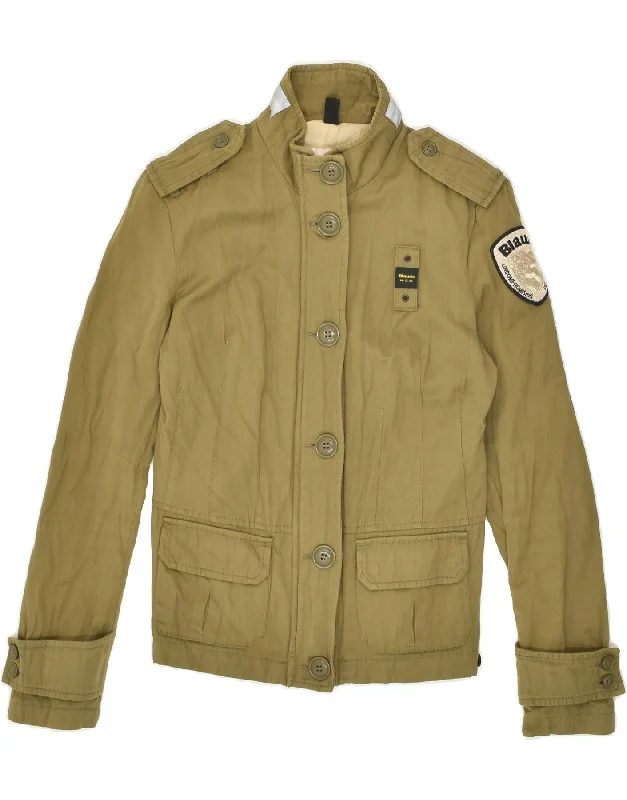 BLAUER Womens Military Jacket UK 10 Small Khaki Cotton Knit Jacket Woven Jacket Fleece Jacket