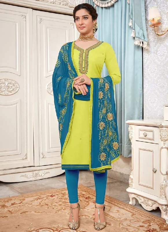 Light Green Slub Cottan    Chudidar Dress Tunics Floral girly