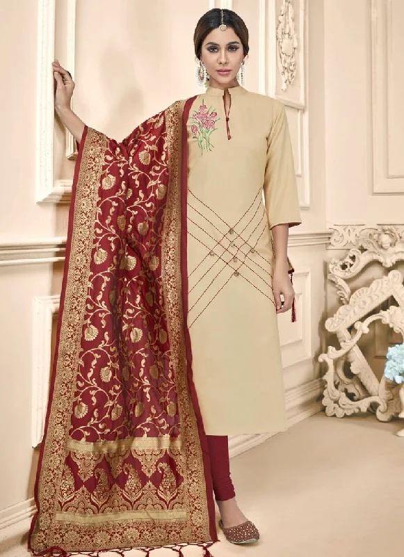 Beige Slub Cotton Chudidar Dress Tunics Sale discount