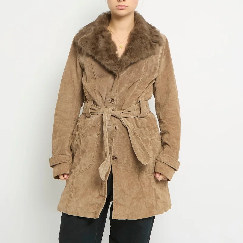 Fur Lined Suede Belted Afghan Jacket- UK 16 Fitted Jacket Loose Jacket Oversized Jacket