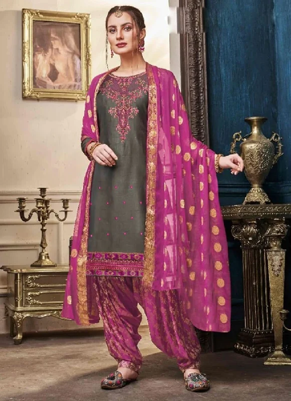 Grey Satin Cotton
 Dress Patiyala Tunics Gym athletic